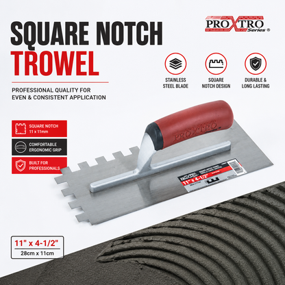 Notch Trowels SQ 11"x4.5" (Red Handle)