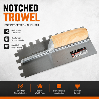 Notch Trowel SQ 11"x4.5" (Wood Handle)