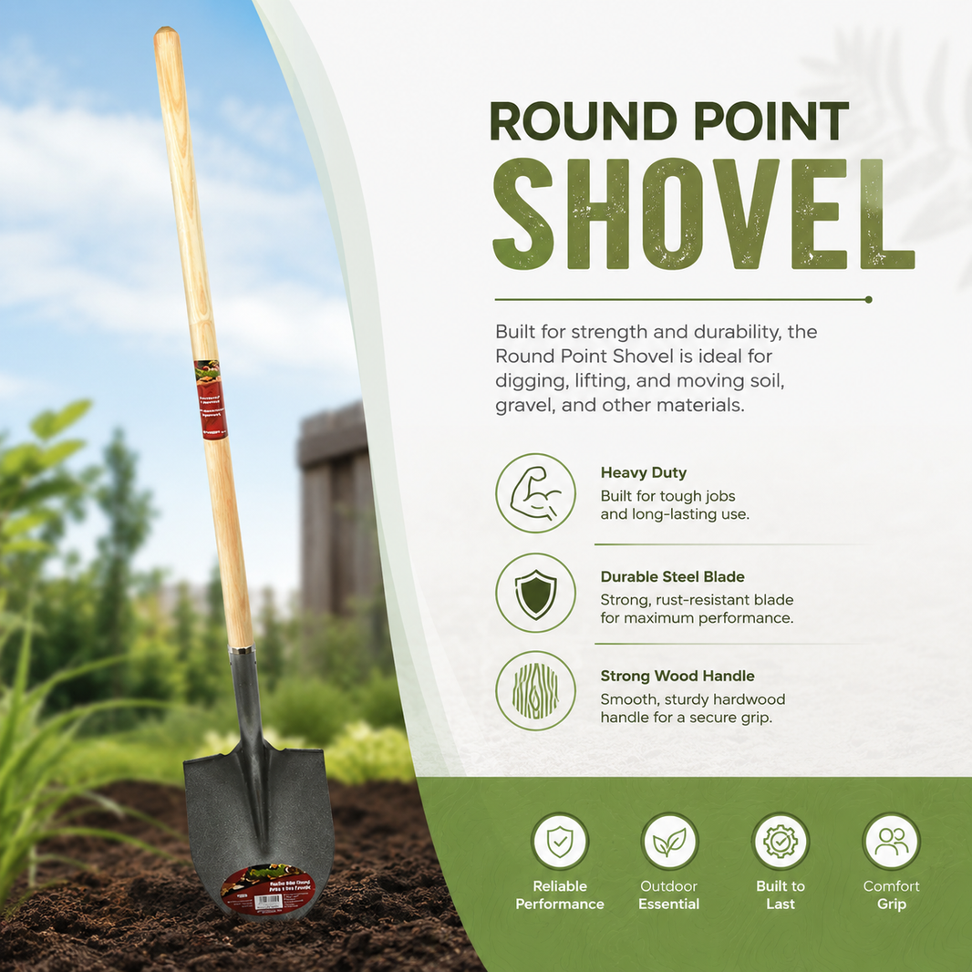 hovel Round Point 58in x 8-1/2in Blade Wood L-Handle