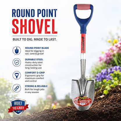 Shovel Round Point 27in x 6in Blade Fiberglass D-Handle