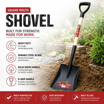 Shovel Square Mouth 38in x 9-1/2in Blade Wood D-Handle