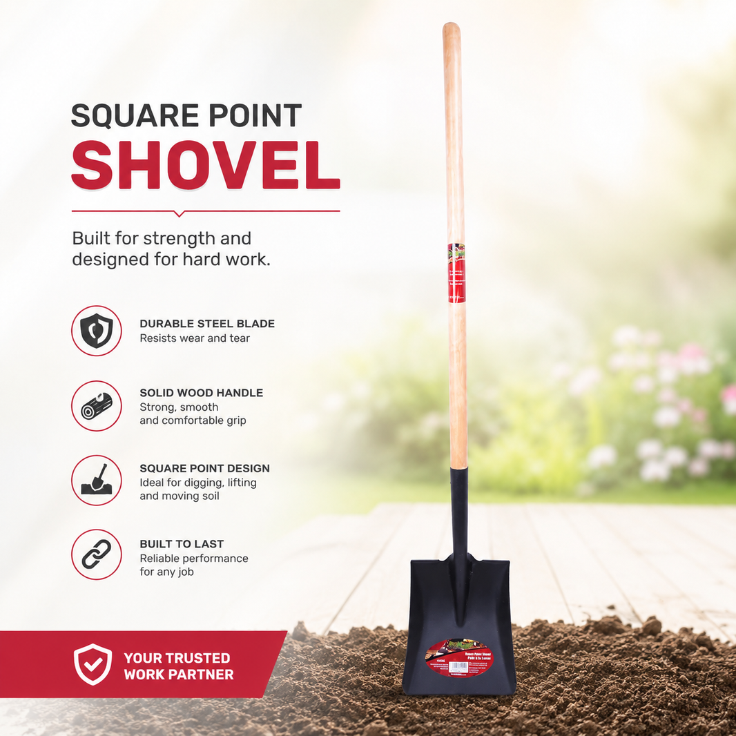 Shovel Square Mouth 56in x 9-1/3in Blade Wood L-Handle