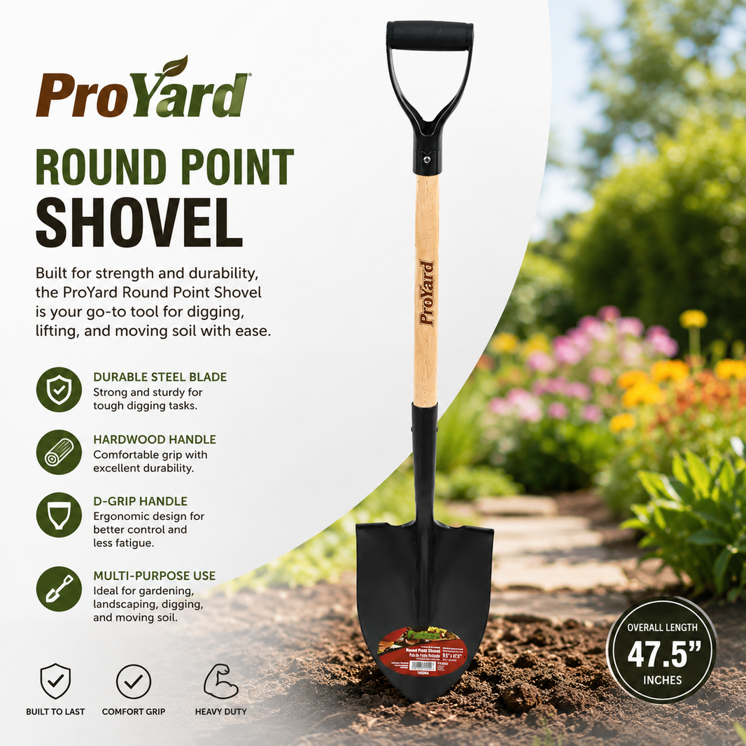 Shovel Round Point 39in x 8-1/2in Blade Wood D-Handle