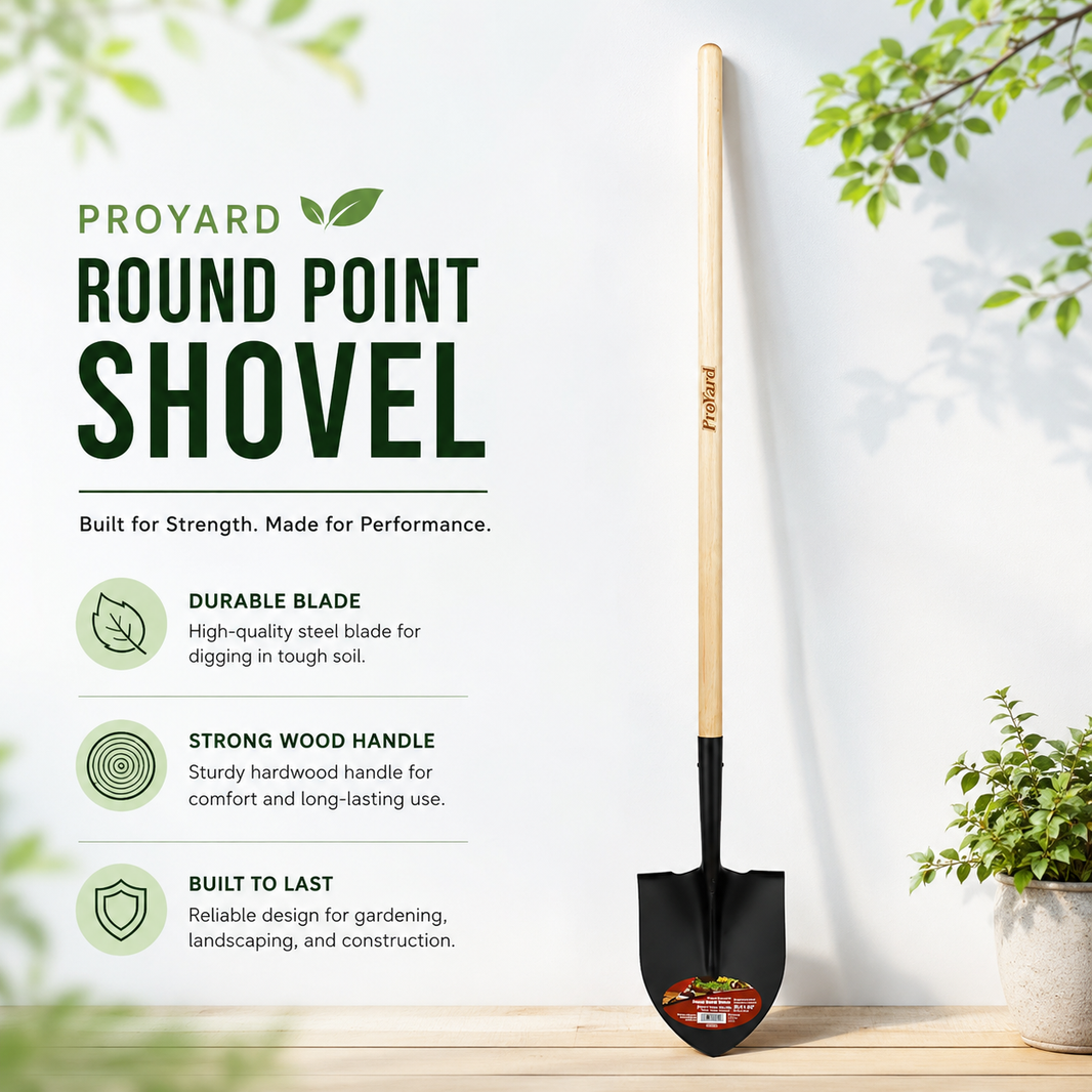 Shovel Round Point 58in x 8-1/4in Blade Wood L-Handle