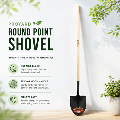 Shovel Round Point 58in x 8-1/4in Blade Wood L-Handle