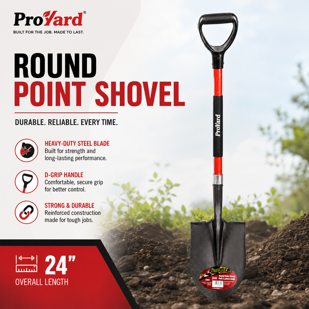 Shovel Round Point 43in x 8-1/2in Blade Fibreglass D-Handle