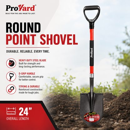 Shovel Round Point 43in x 8-1/2in Blade Fibreglass D-Handle