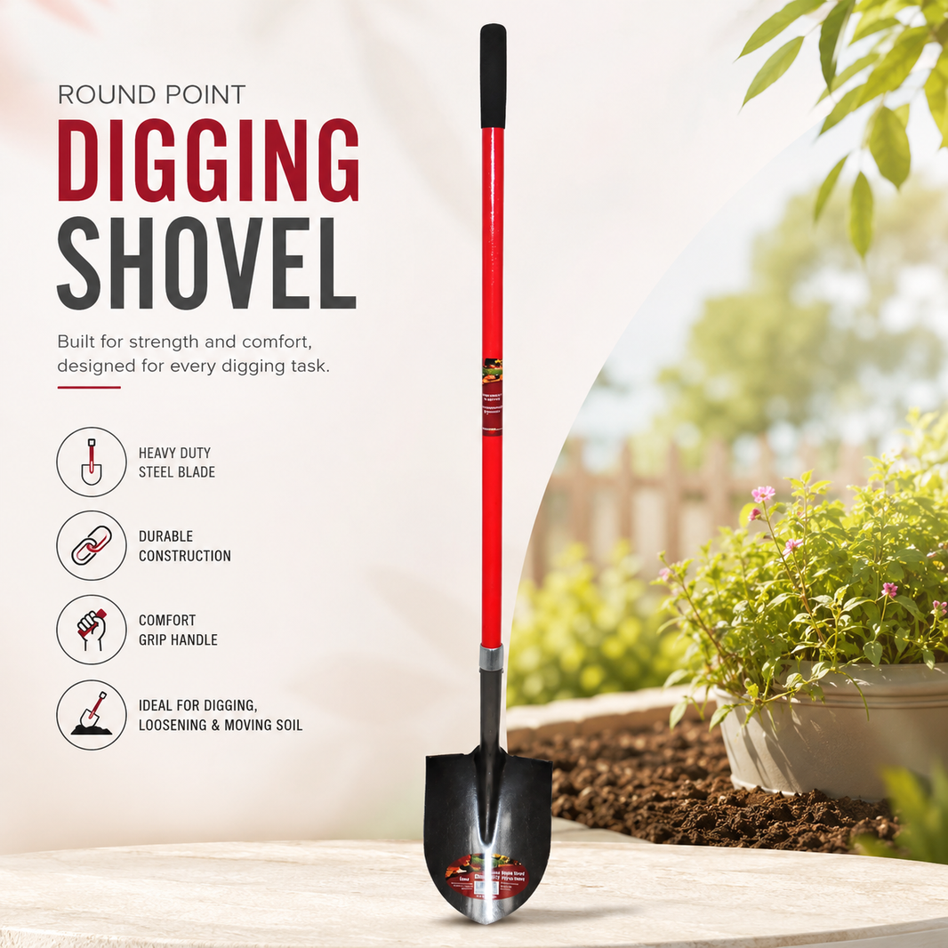 Shovel Round Point 58in x 8-1/2in Blade Fibreglass L-Handle