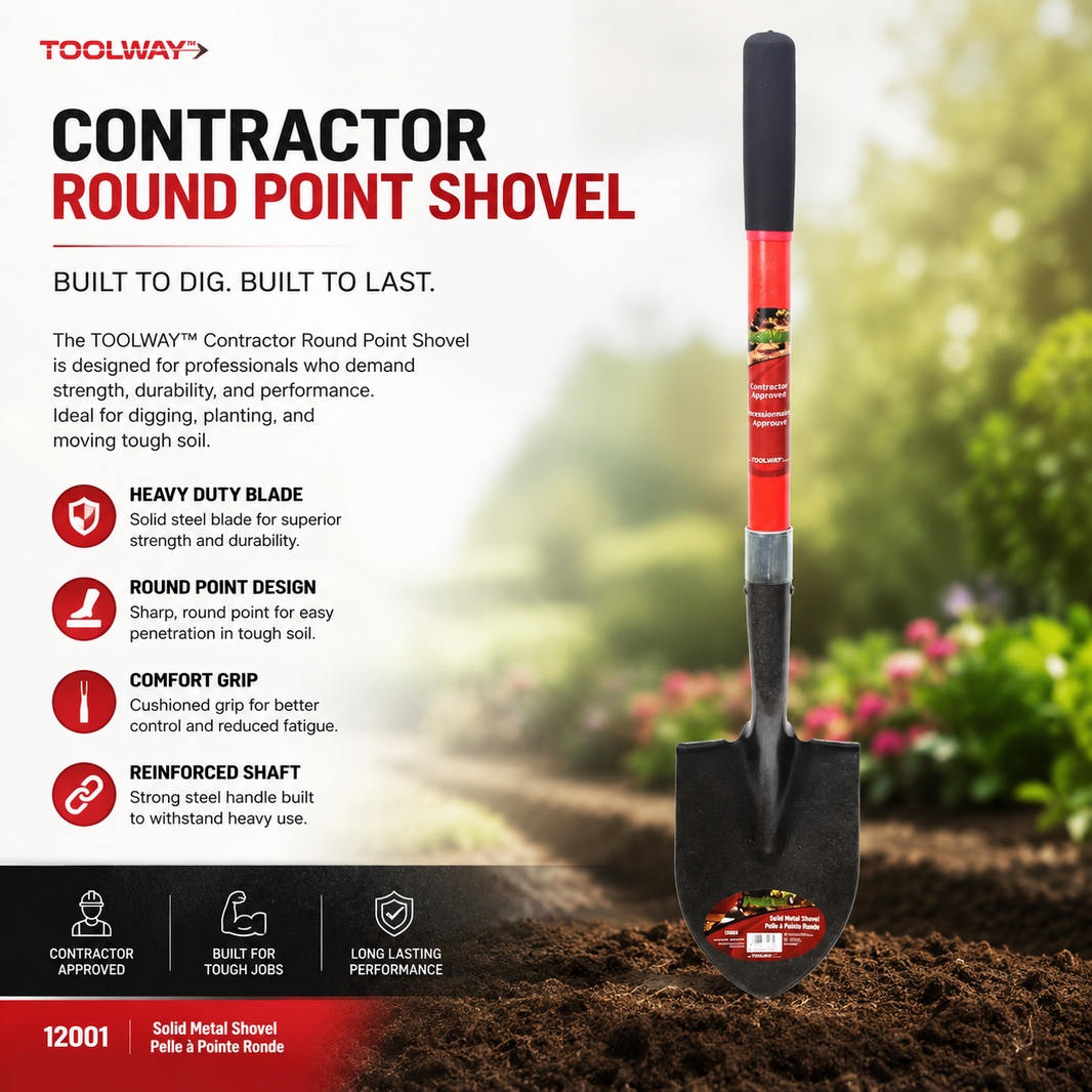Shovel Round Point 29in x 6in Blade Fibreglass L-Handle
