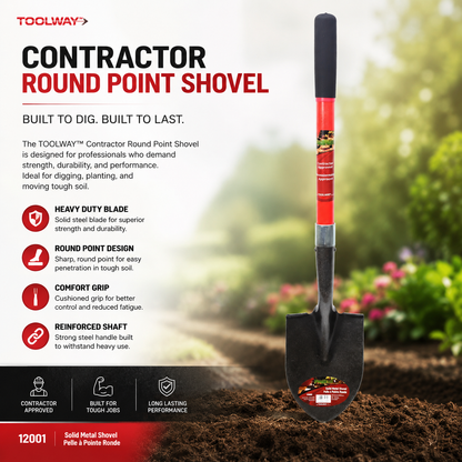 Shovel Round Point 29in x 6in Blade Fibreglass L-Handle