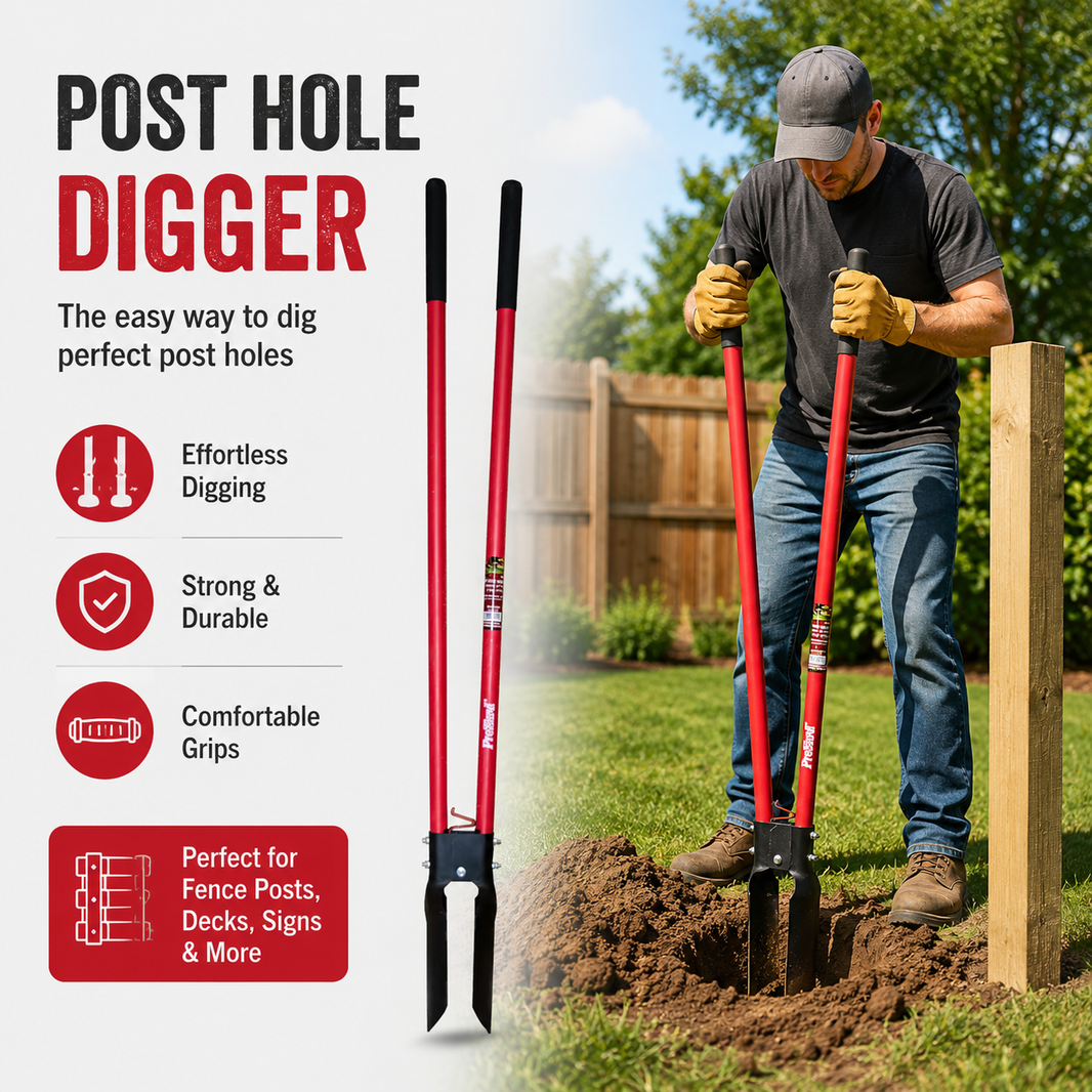 Post Hole Digger 57-1/2in PE-Coated Fiberglass Handle