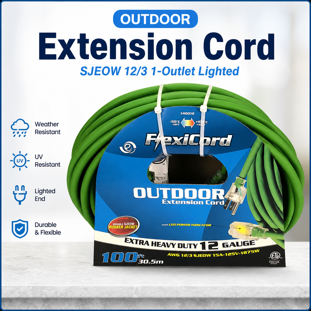 Extension Cord Outdoor SJEOW 12/3 1-Outlet Lighted.