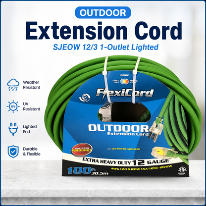 Extension Cord Outdoor SJEOW 12/3 1-Outlet Lighted.