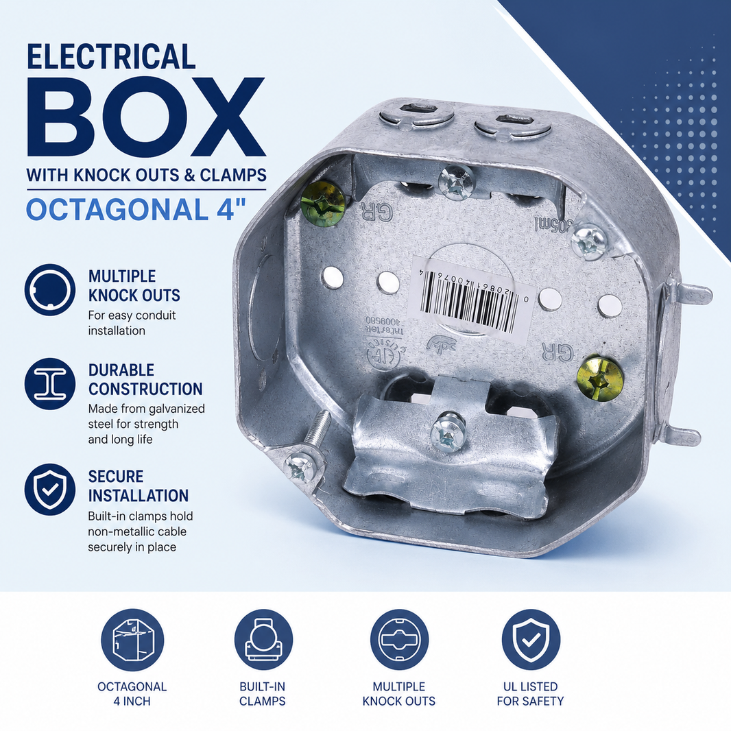Electrical Box with Knock Outs & Clamps Octagonal 4"