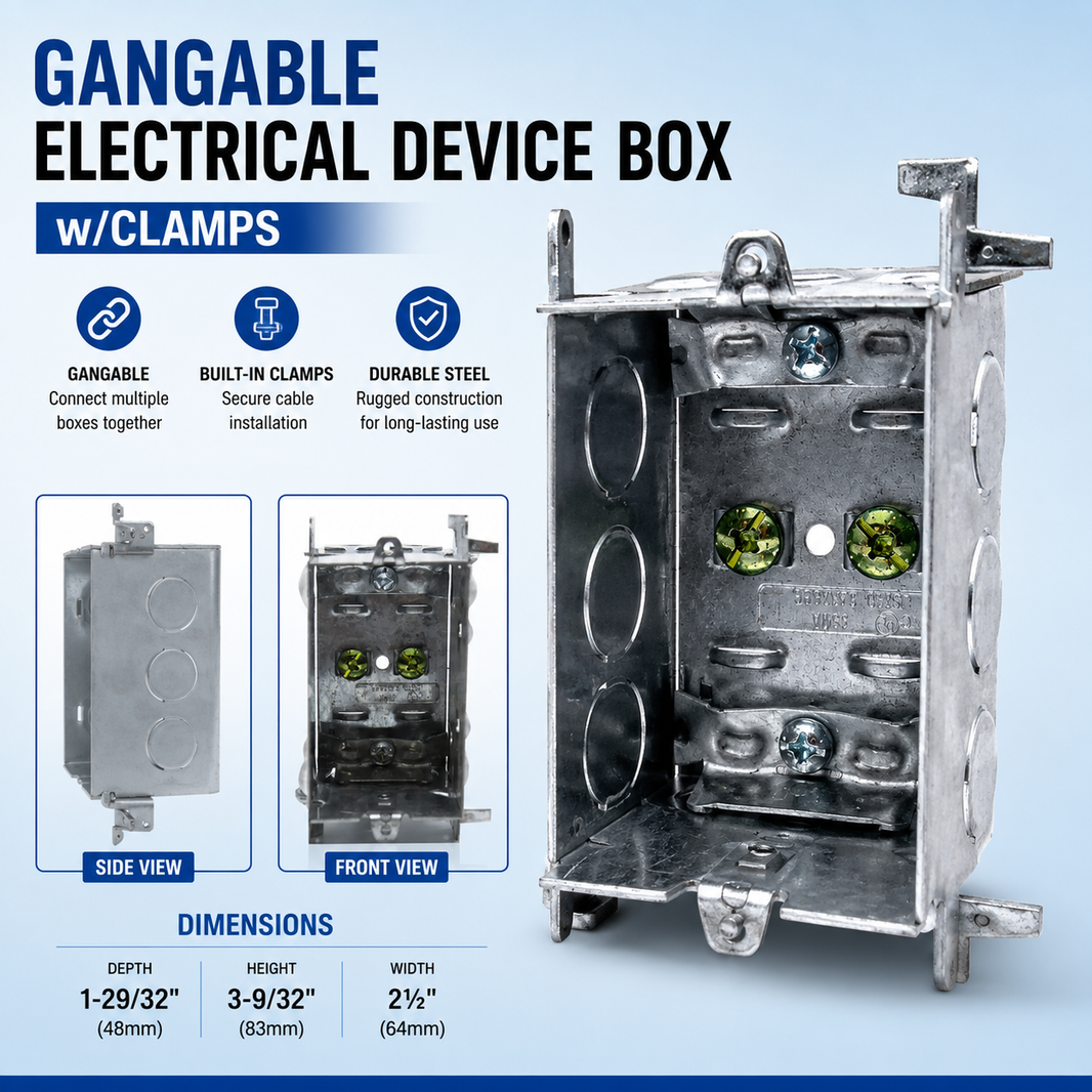 Gangable Electrical Device Box w/Clamps 1-29/32" x 3-9/32" x 2½"