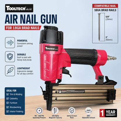 Air Nail Gun for 18ga Brad Nails 5/8" to 2"