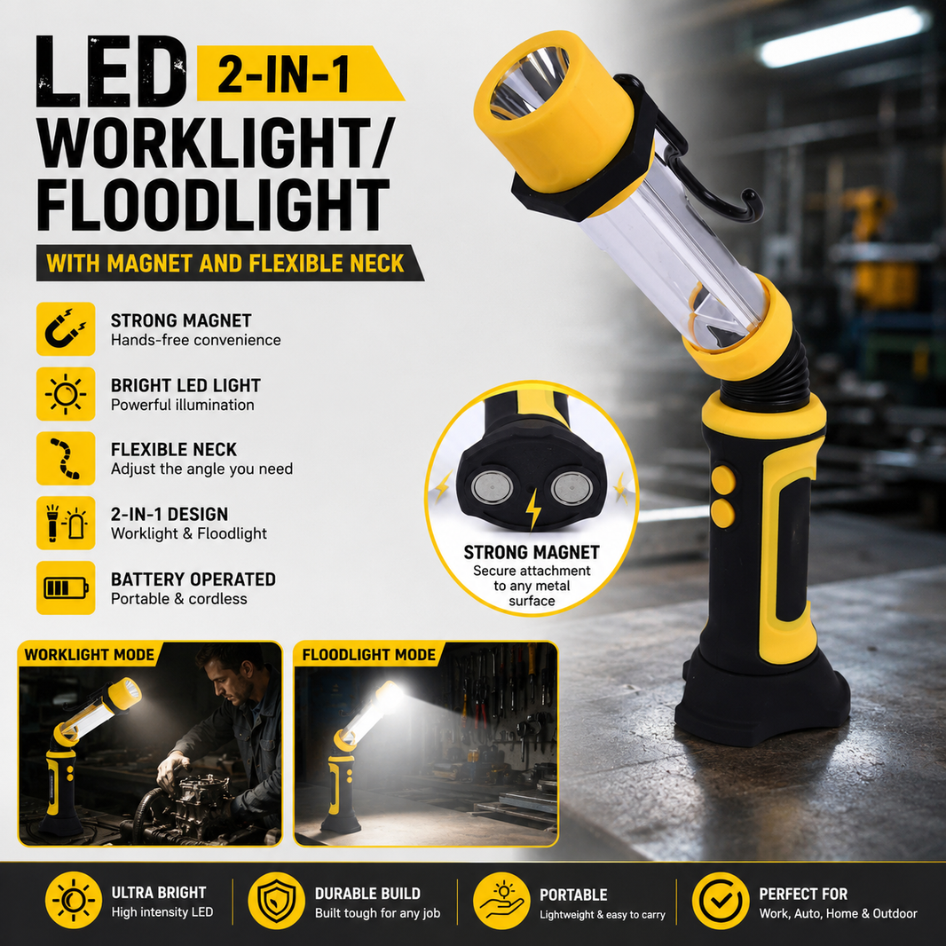 LED 2-In-1 Worklight/Floodlight With Magnet and Flexible Neck