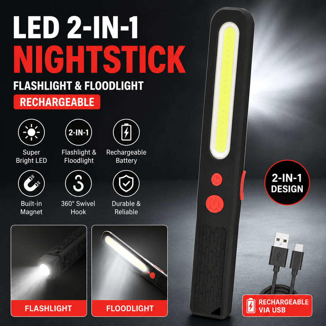 LED 2-IN-1 Nightstick Flashlight & Floodlight Rechargeable